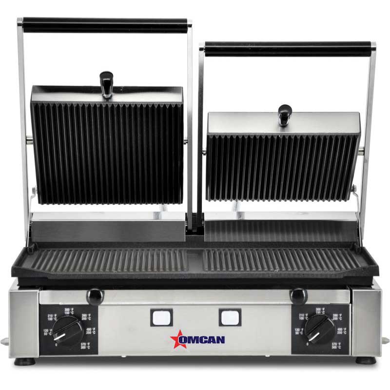 Elite Series 10" x 19" Double Panini Grill with Grooved Top & Bottom Grill Surface