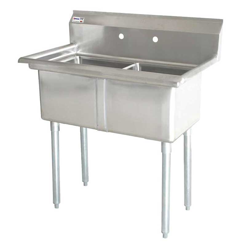 18" x 21" x 14" Two Tub Sink with 1.8" Corner Drain & No Drain Board