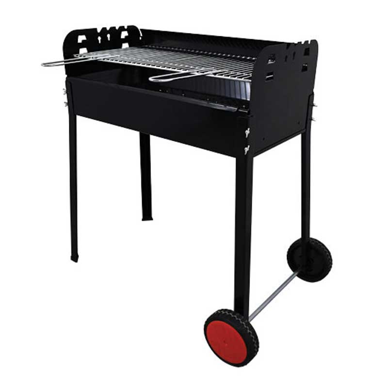 Painted Steel Charcoal BBQ Grill with Double Braizer & 2 Wheels