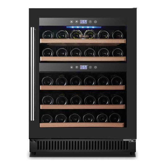 Vinovero 23-Inch Dual Zone Wine Cooler With 40 Bottle Capacity And Black Full Glass Door